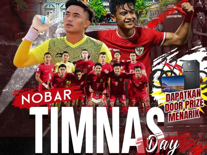 Poster nobar Timnas Indonesia vs Korea Selatan di halaman Pemkot Semarang, Kamis (25/4/2024).