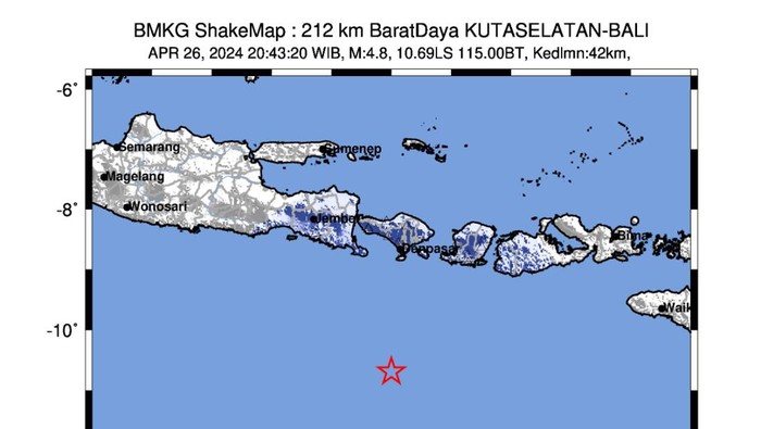 Analisis BMKG Terkait Gempa M 4,8 di Kuta Selatan Bali