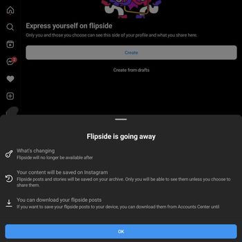 Notifikasi dari Instagram soal dimatikannya fitur Flipside