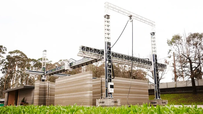 Konstruksi pembangunan 3D pada rumah.