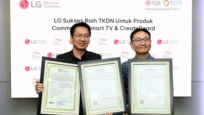 Raih TKDN, LG Komitmen Dukung Digital Display untuk Bisnis dan Pendidikan PT. LG Electronics Indonesia (LG) mengumumkan pencapaian Tingkat Komponen Dalam Negeri (TKDN) untuk dua kategori produknya di lini bisnis Digital Display yang menunjang kebutuhan bisnis dan pendidikan.