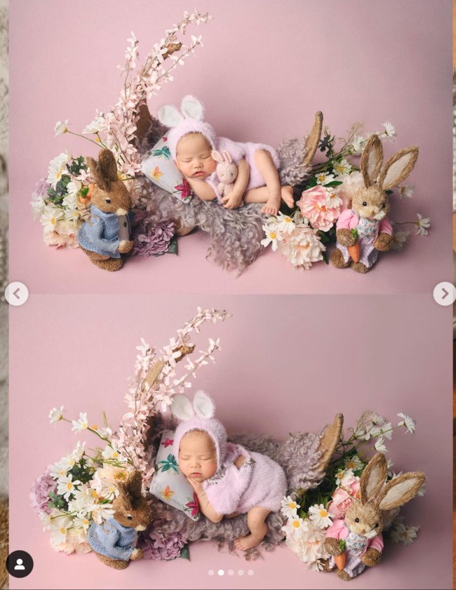 Lahir pada 20 Maret 2024, tampaknya pemotretan tersebut menjadi yang pertama untuk baby Kyarra. Di pemotretan tersebut baby Kyarra tampil mengenakan berbagai kostum, salah satunya kostum kelinci yang satu ini. Foto: Instagram/@jscmila
