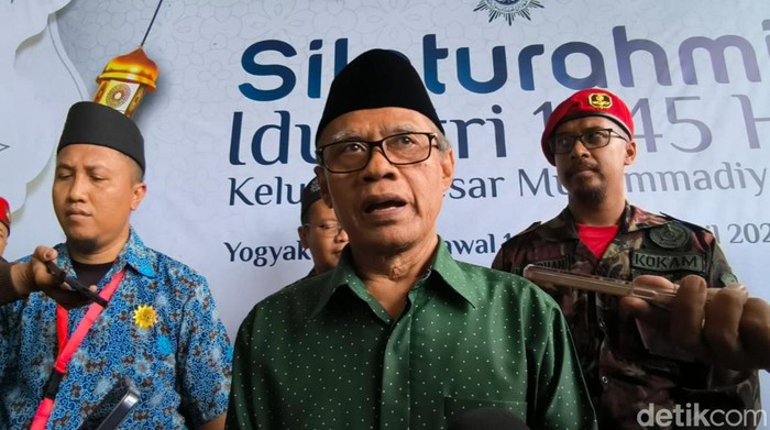 Ketum PP Muhammadiyah Haedar Nashir di kampus UMY, Bantul, Minggu (28/4/2024).