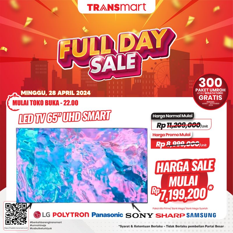 Transmart Full Day Sale kembali Minggu, 21 April 2024. Salah satunya adalah TV LED 50