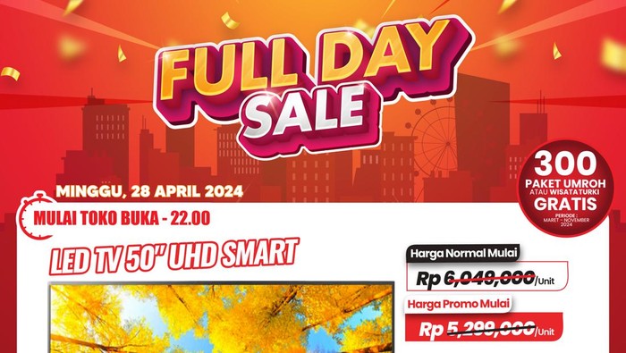 Diskon Gede-gedean! Beli TV LED di Transmart Full Day Sale Hemat Rp 4 Jutaan
