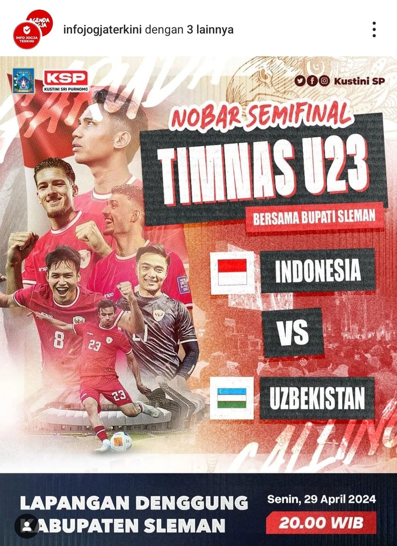 Jadwal nobar Indonesia Vs Uzbekistan di Pemkot