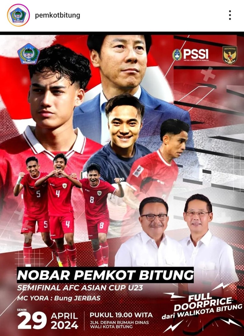 Jadwal nobar Indonesia Vs Uzbekistan di Pemkot