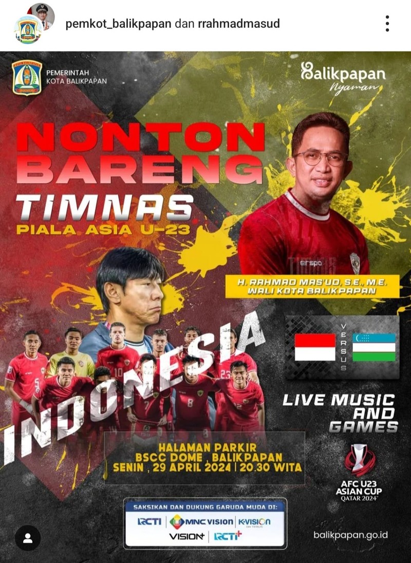 Jadwal nobar Indonesia Vs Uzbekistan di Pemkot