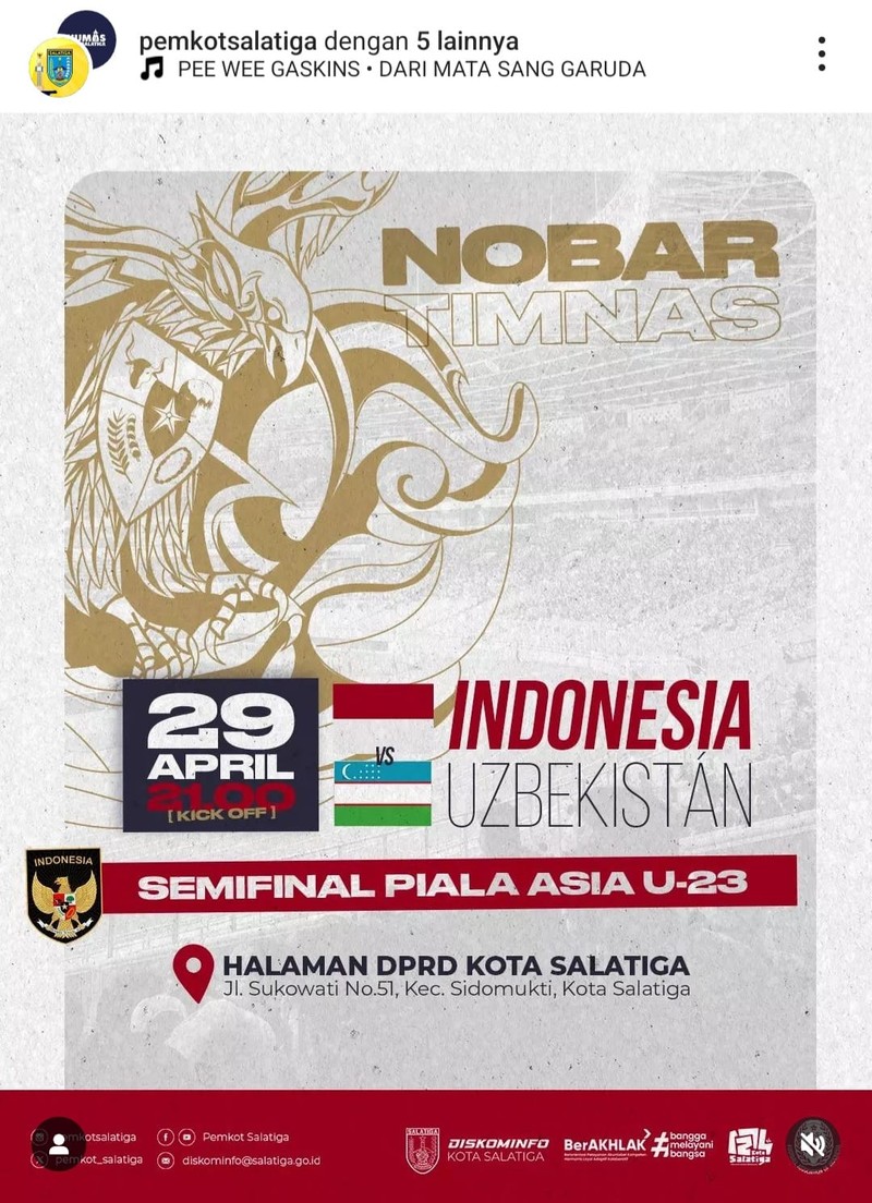Jadwal nobar Indonesia Vs Uzbekistan di Pemkot