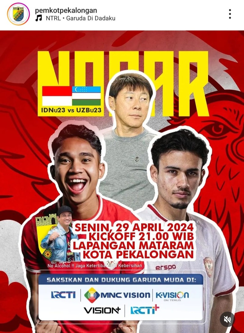 Jadwal nobar Indonesia Vs Uzbekistan di Pemkot
