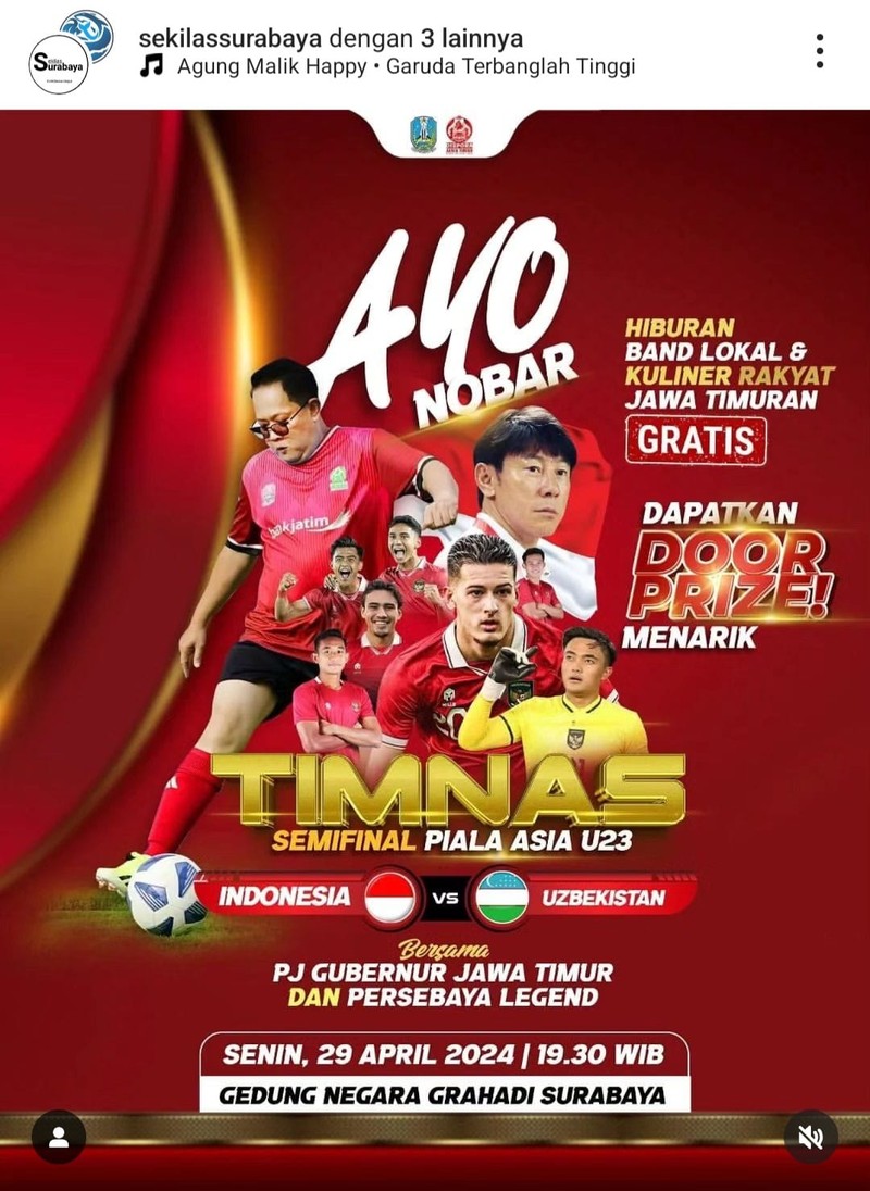 Jadwal nobar Indonesia Vs Uzbekistan di Pemkot