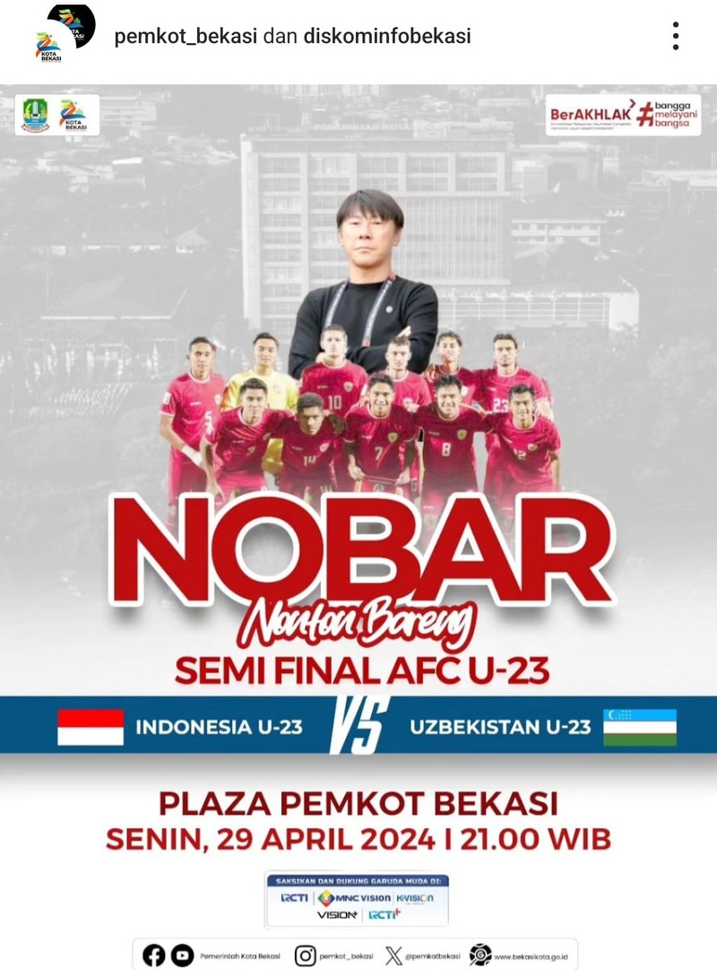 Jadwal nobar Indonesia Vs Uzbekistan di Pemkot