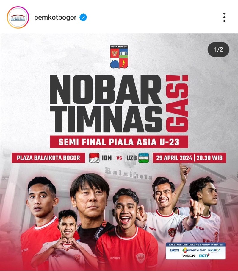 Jadwal nobar Indonesia Vs Uzbekistan di Pemkot
