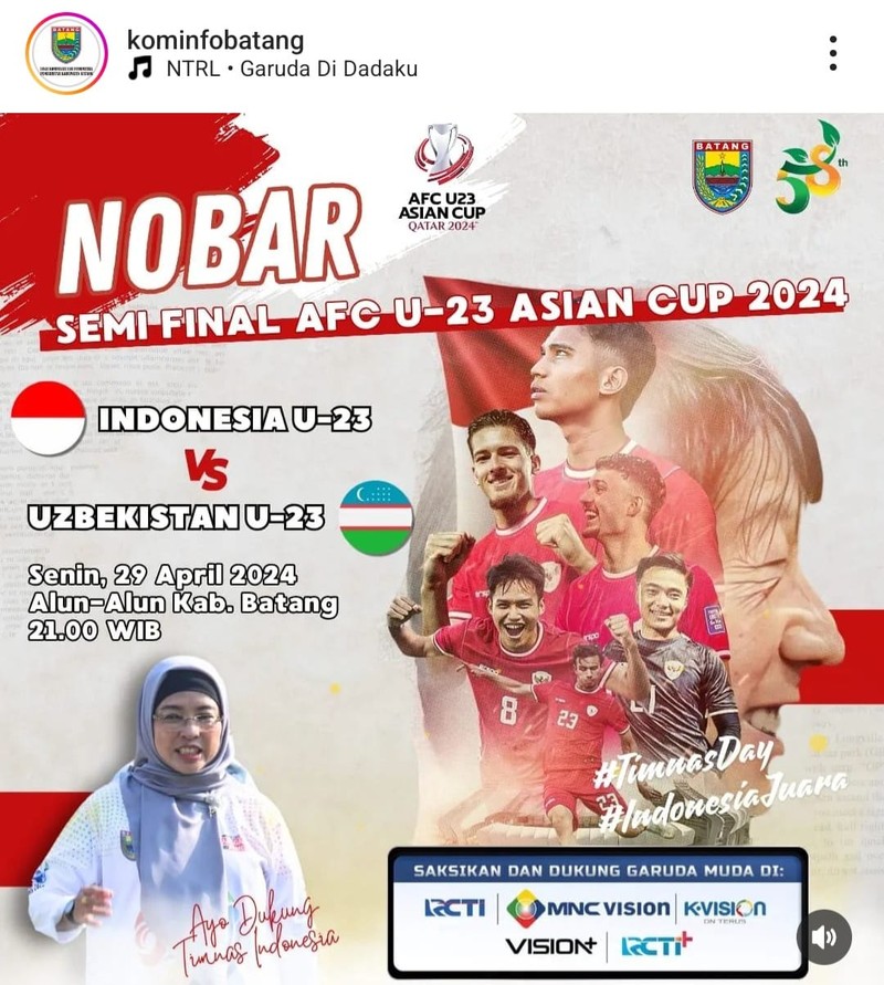 Kumpulan Jadwal Nobar Indonesia Vs Uzbekistan yang Digelar Pemkot