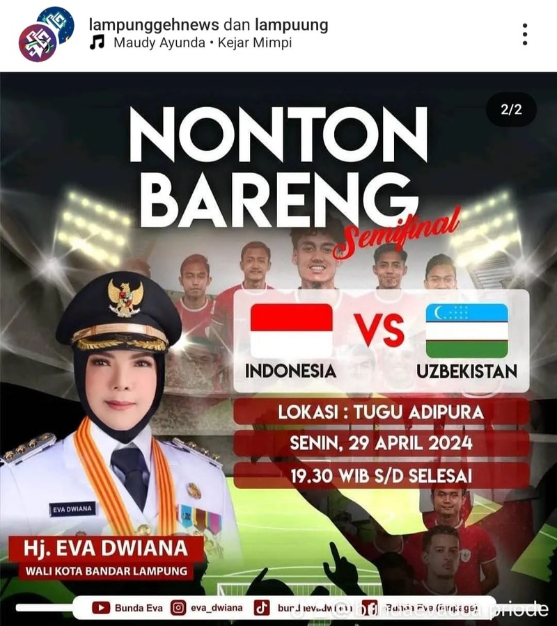 Kumpulan Jadwal Nobar Indonesia Vs Uzbekistan yang Digelar Pemkot