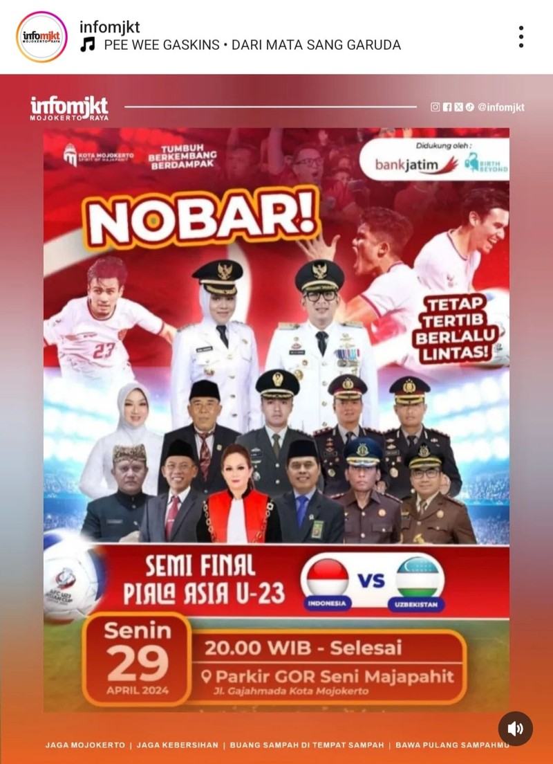 Kumpulan Jadwal Nobar Indonesia Vs Uzbekistan yang Digelar Pemkot