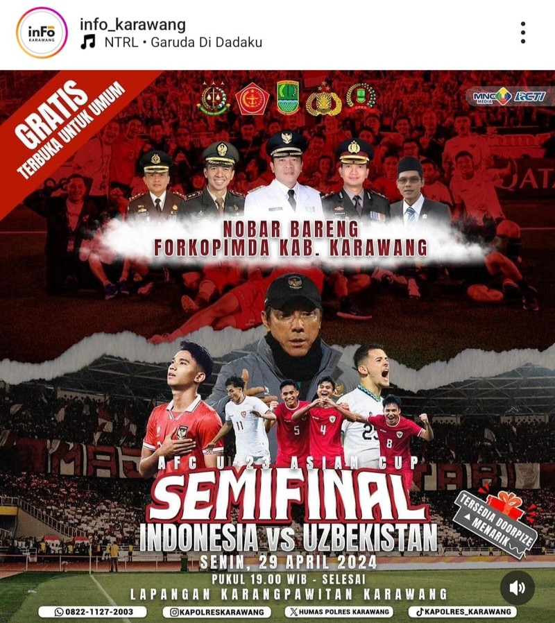Kumpulan Jadwal Nobar Indonesia Vs Uzbekistan yang Digelar Pemkot