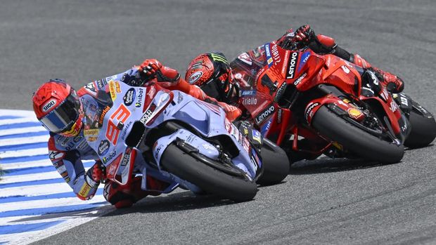 Marc Marquez vs Francesco Bagnaia di MotoGP Spanyol 2024.