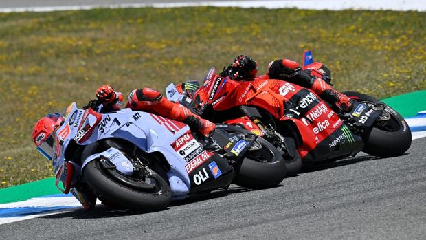 Marc Marquez vs Francesco Bagnaia di MotoGP Spanyol 2024.