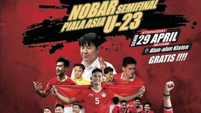 Tangkapan layar pengumuman acara nobar di Alun-alun Klaten malam ini.