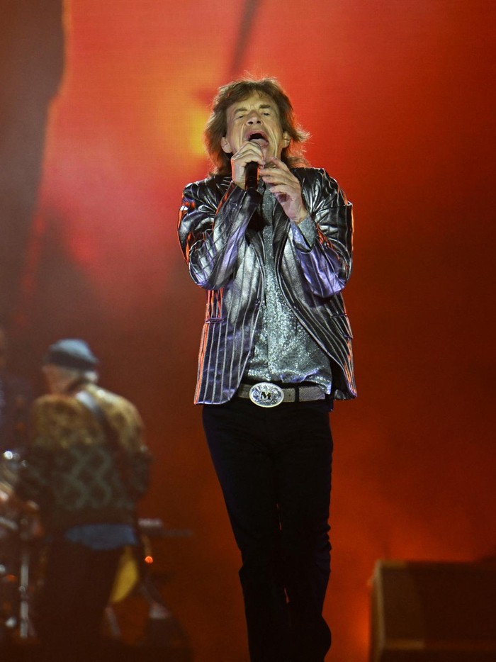Mick Jagger, Ronnie Wood and Keith Richards of the rock band The Rolling Stones kick off their 2024 Hackney Diamonds tour at the NRG Stadium in Houston, Texas, U.S. April 28, 2024. REUTERS/Callaghan OHare