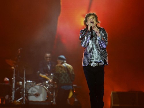 Mick Jagger, Ronnie Wood and Keith Richards of the rock band The Rolling Stones kick off their 2024 Hackney Diamonds tour at the NRG Stadium in Houston, Texas, U.S. April 28, 2024. REUTERS/Callaghan O'Hare