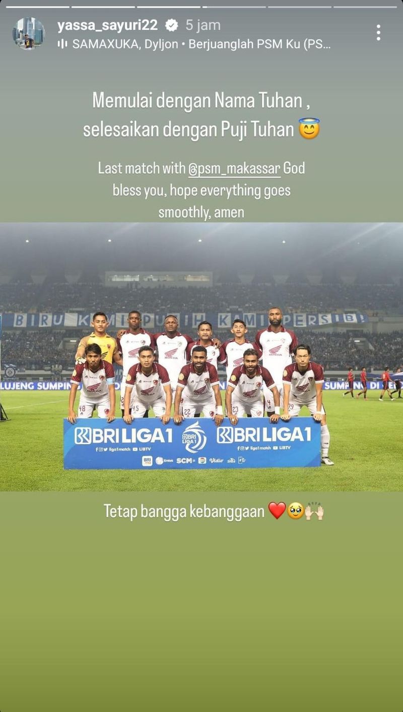 Instastory Yakob Sayuri di laga terakhir PSM Makassar di Liga 1 2023/2024.