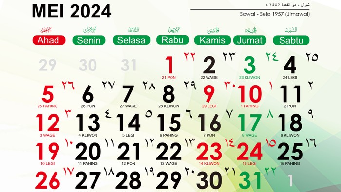 Kalender Hijriah Mei 2024.