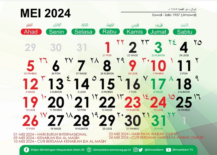 Kalender Mei 2024: Ada 5 Libur Nasional dan Cuti Bersama Kalender Mei 2024: Ada 5 Libur Nasional dan Cuti Bersama