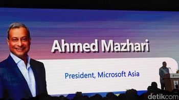 Setelah itu acara utama dimulai dengan sambutan dari Presiden Microsoft Asia Ahmed Mazhari. Foto: Virgina Maulita Putri/detikINET