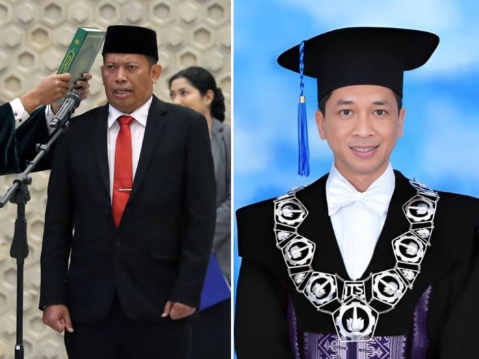 Rektor baru Undip Prof Suharnomo (Kiri) dan Rektor ITS Ir Bambang Pramujati (Kanan) resmi dilantik.