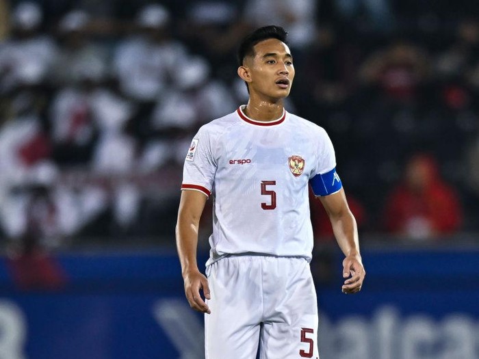 Rizky Ridho Ramadhani from Indonesia is playing in the AFC U23 Asian Cup Qatar 2024 Group A match between Qatar and Indonesia at Jassim Bin Hamad Stadium in Doha, Qatar, on April 15, 2024. (Photo by Noushad Thekkayil/NurPhoto via Getty Images)