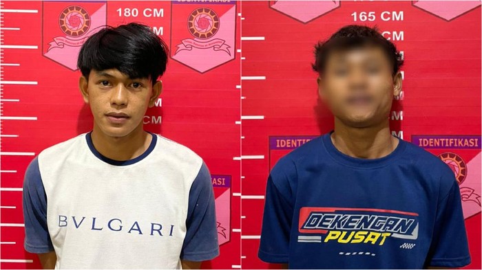 Tampang Agus Irama (kiri) dan WP (kanan) saat diamankan di kantor polisi