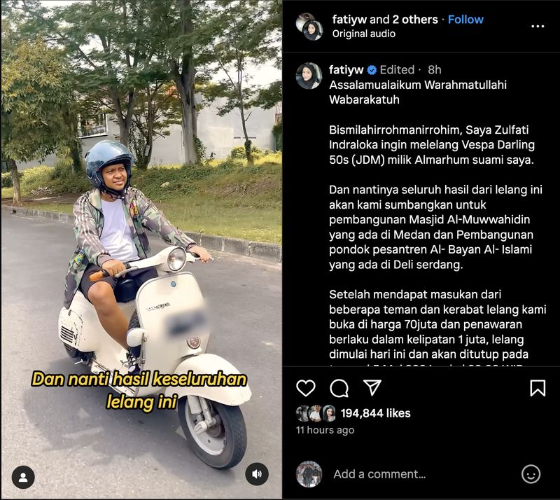 Vespa Kesayangan Babe Cabita Dilelang