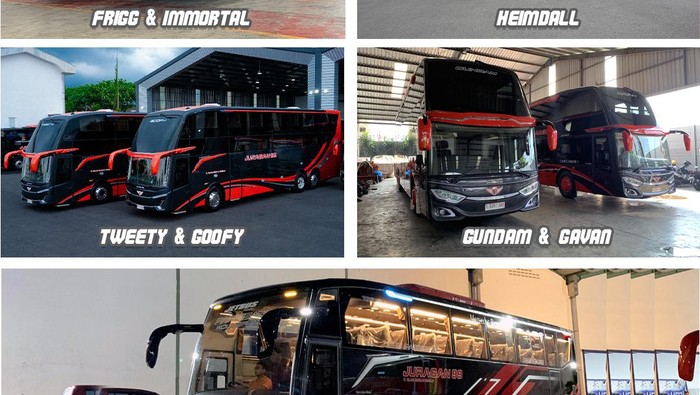 Bus-bus PO Juragan99 Trans pakai nama-nama tokoh kartun