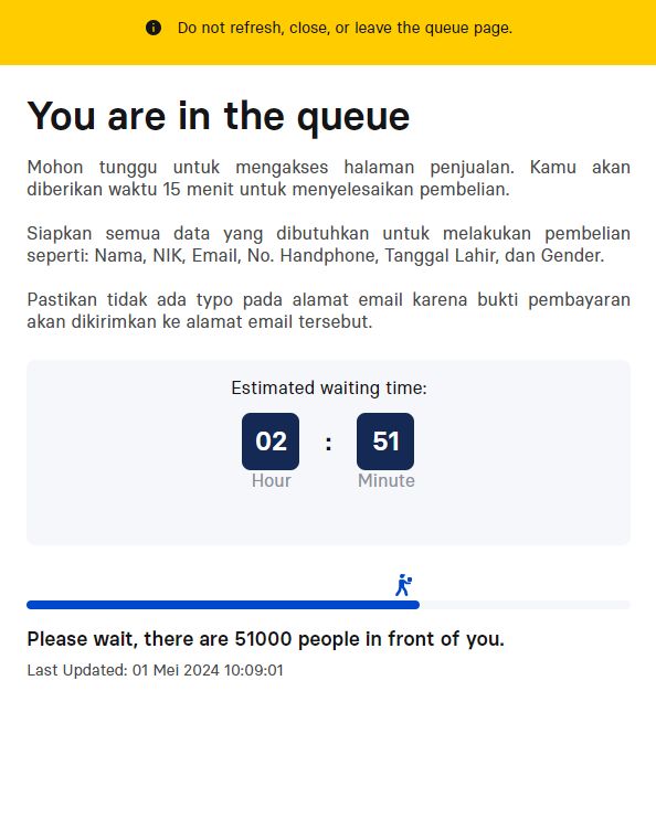 Tangkapan Layar war tiket konser Sheila On 7 Tunggu Aku di Bandung, diambil Rabu (1/5/2024).