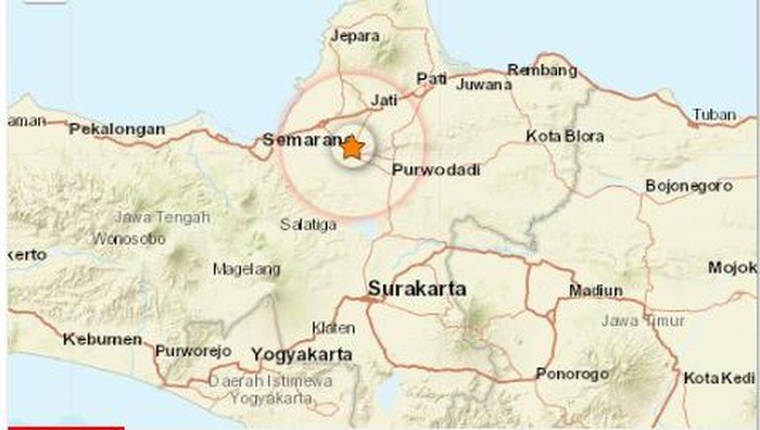 Gempa bumi magnitudo (M) 3,7 di Demak pukul 20.06 WIB, Kamis (2/5/2024).