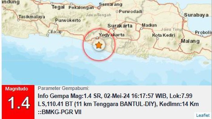 Gempa M 1,4 di Bantul, Kamis (2/5/2024).