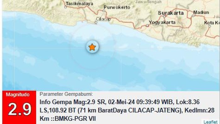 Gempa M 2,9 di Cilacap, Kamis (2/5/2024)