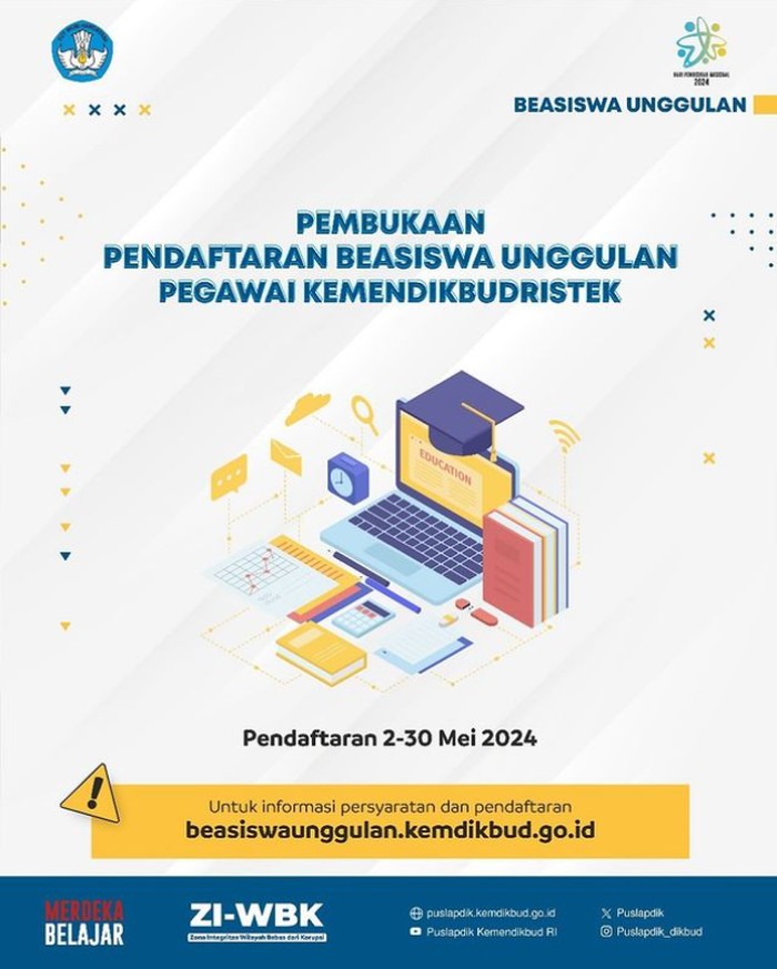 Pendaftaran Beasiswa Unggulan Pegawai Kemdikbud 2024 Dibuka.