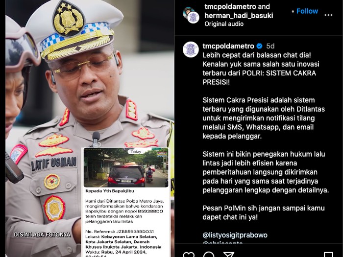 Surat konfirmasi tilang dikirim lewat WhatsApp