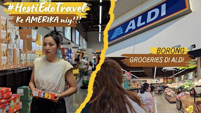 Hesti Purwadinata belanja di supermarket Amerika