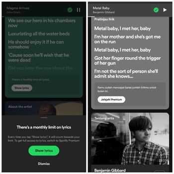 Lirik lagu Spotify dibatasi untuk pengguna gratisan