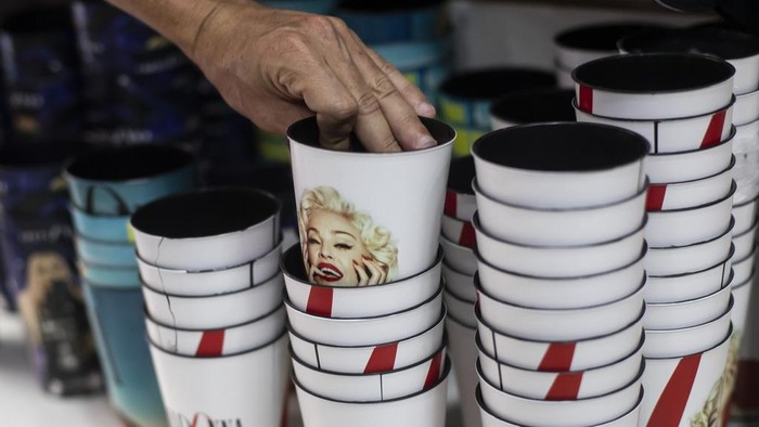 A store window features Madonna merchandise in Rio de Janeiro, Brazil, Thursday, May 2, 2024. Madonna will perform in concert at Copacabana Beach on Saturday. (AP Photo/Bruna Prado)
