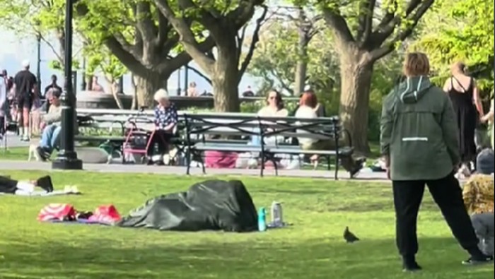 Pasangan mesum di taman Battery Park, Manhattan, Amerika Serikat.
