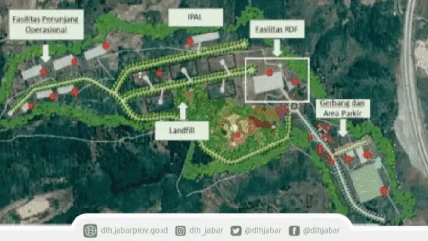 Perbandingan lokasi pembangunan TPPAS Cirebon berdasarkan peta digital dan desain gambar kerja dari DLH Jabar.