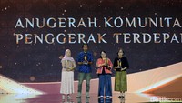 Kepala Redaksi detikJateng dan detikJogja, Sukma Indah Permana (kiri), seusai menyerahkan Anugerah Komunitas Penggerak Terdepan detikjateng-jogja Awards 2024 ke Komunitas Resan Gunungkidul, Komunitas Joli Jolan Solo, dan Perkumpulan Kopi Semawis Semarang.