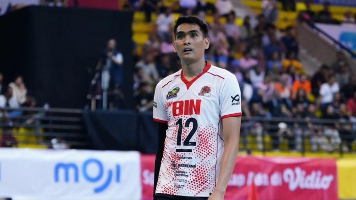 Kapten tim Jakarta STIN BIN, Rivan Nurmulki tampil apik saat mengalahkan Lavani Allo Bank dengan skor 3-0, Kamis (2/5/2024).