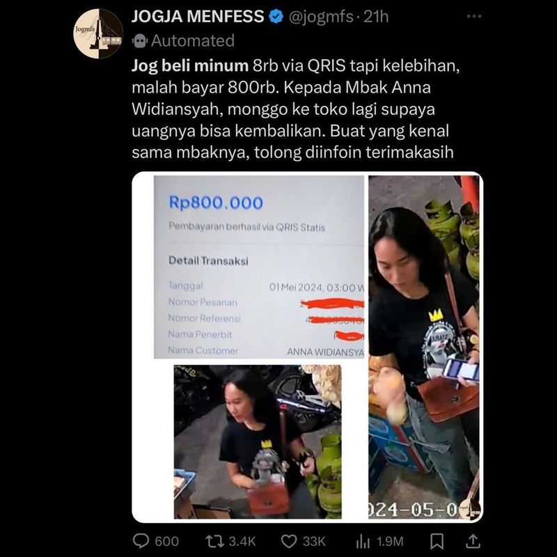 Bayar Minuman Rp 8.000 Jadi Rp 800.000, Pemilik Warung Ini Cari Pembelinya