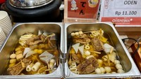 Untuk yang berkuah tersediah menu oden. Seporsinya dibanderol Rp 11.000. Menu oden ini disajikan dengan dumpling, chikuwa, bakso ikan, kulit tahu, dan kuah kaldu ikan. Foto: detikcom/Riska Fitria